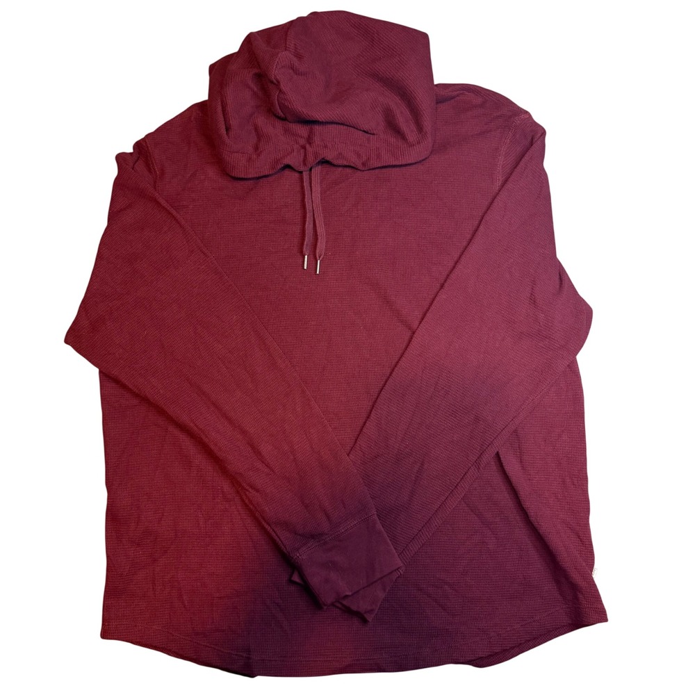 American Eagle Mens Large Burgundy Waffle Knit Thermal‎ Hoodie Maroon Pullover L